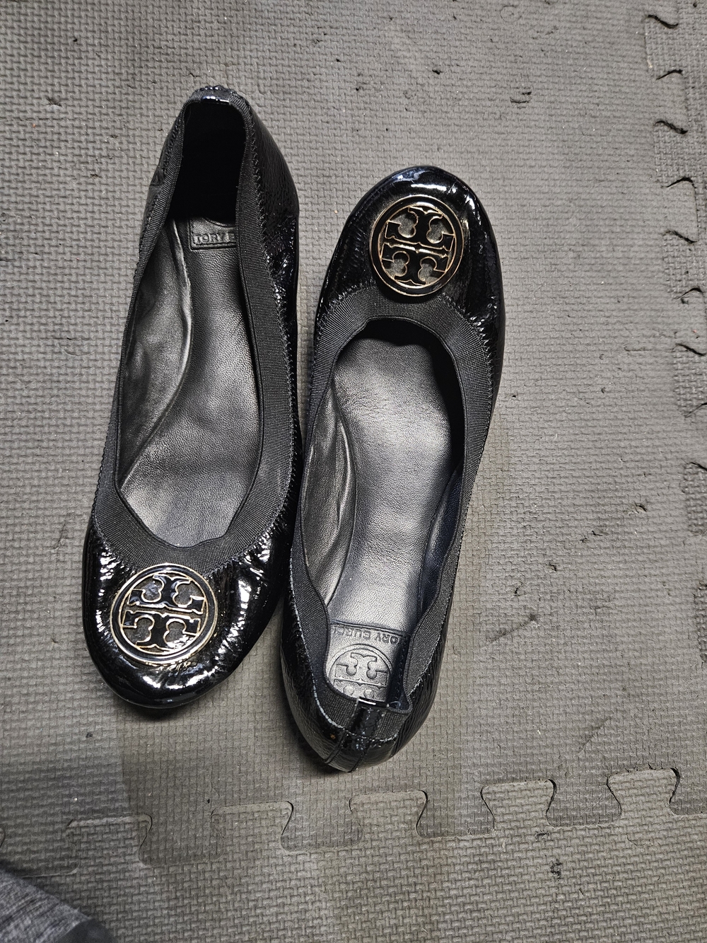 Tory Burch Black Patent Leather Logo Ballet Flats